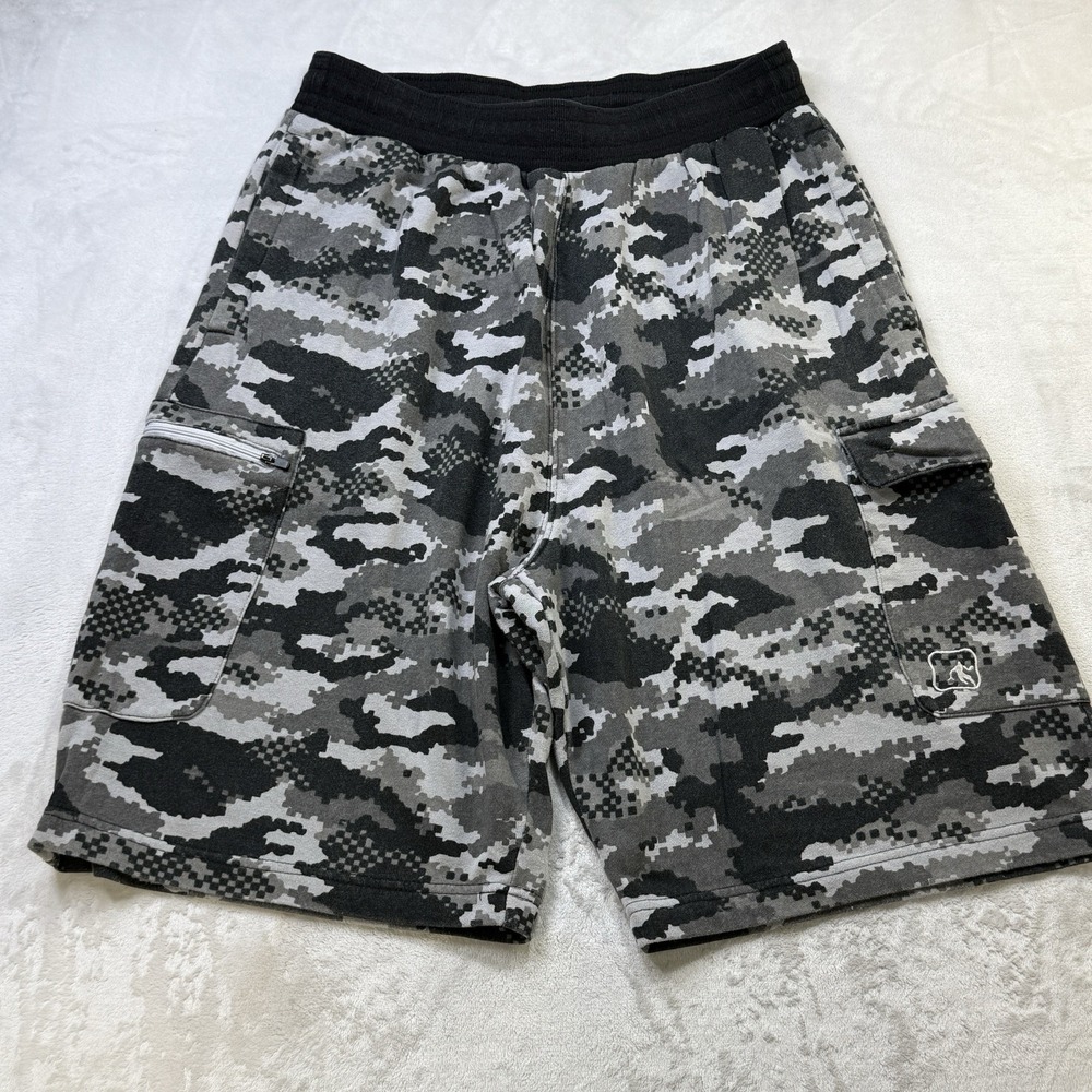 AND1 Elite Fleece Cargo Shorts Men's Large Black Gray Camo Athletic
